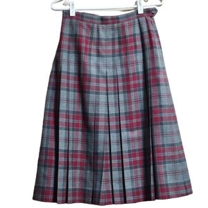 Aljeans canada wool plaid tartan pleated midi skirt color grey and red s…